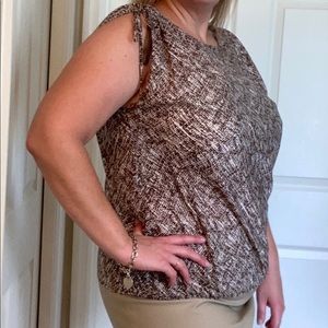 Michael Kors Brown/White Rouched Blouse